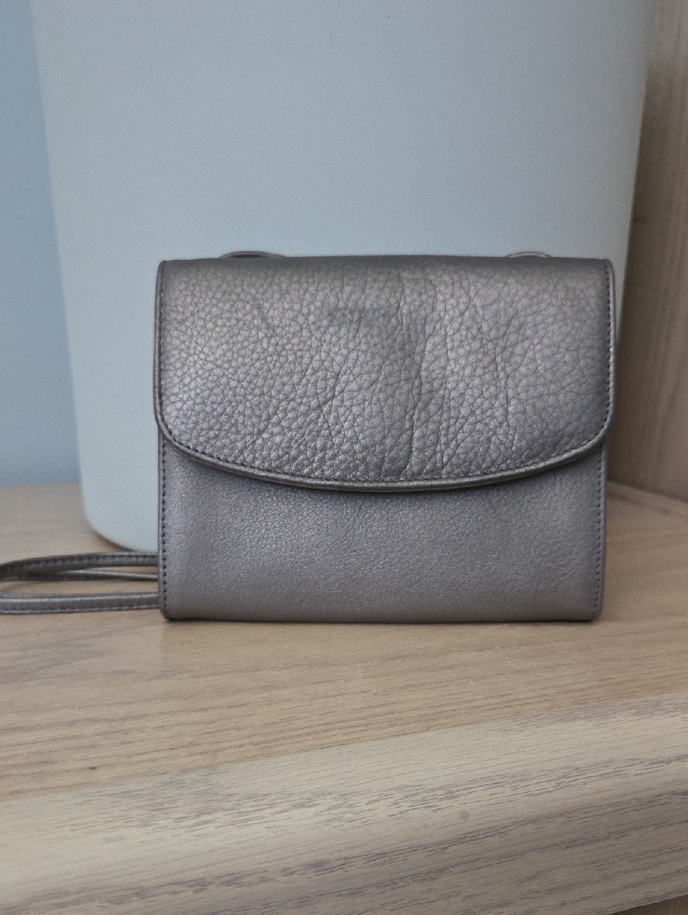 Derek Alexander Metallic Silver Leather Central Park Small Half Flap Crossbody